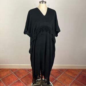 Apiece Apart Black Fringe Tunic Poncho One Size